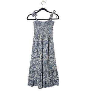Patrons of Peace Blue Floral Smocked Bodice Midi Dress Size S Vacation Travel